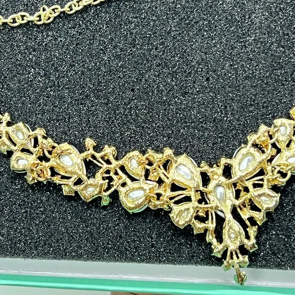 Red Floral Statement Necklace Bib Drop Earrings Jewelry Holiday Set Gold Rose gf - Picture 14 of 16